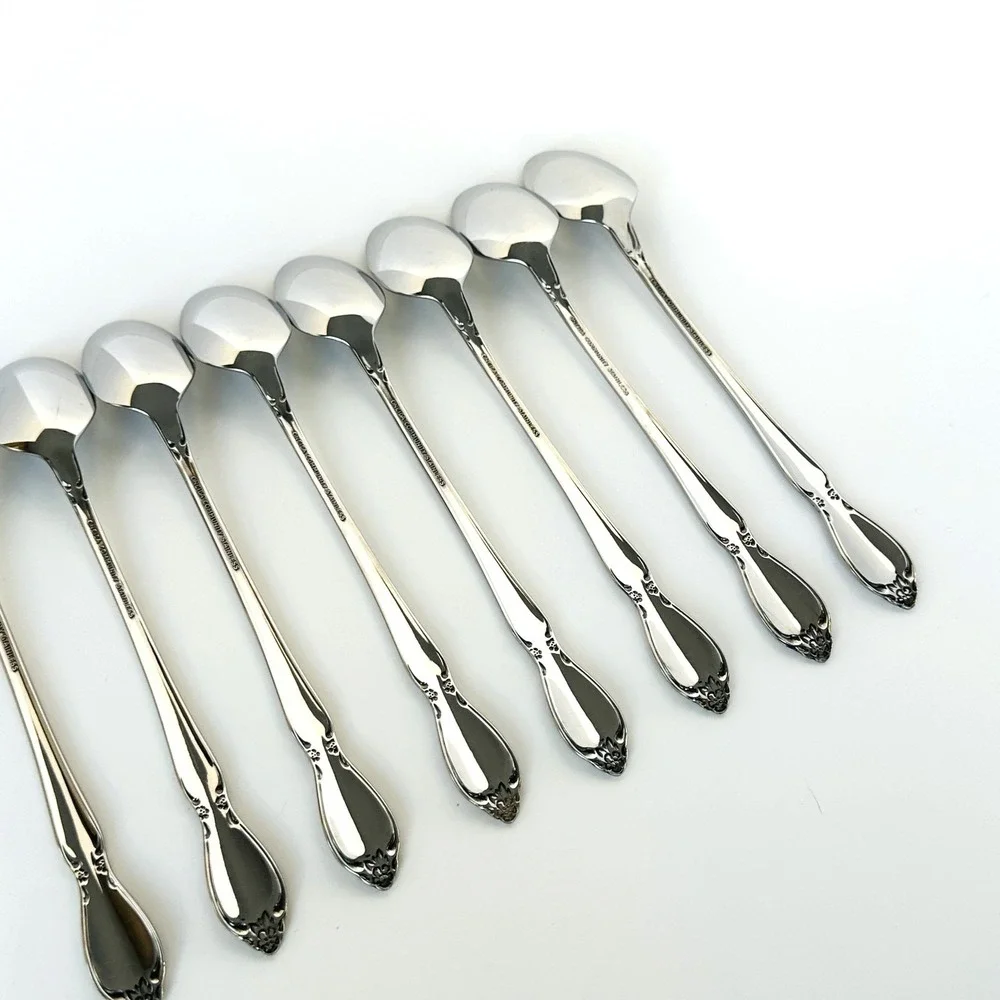 Oneida Stainless Flatware CHATELAINE Lot of 8 Iced Tea Spoons